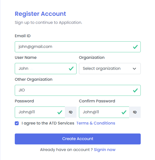 Registration page